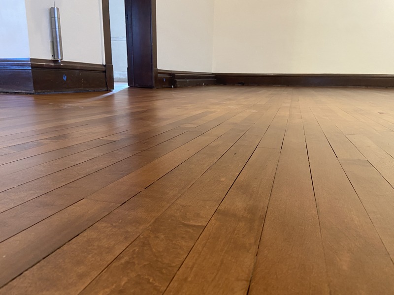 Restored and Refinished Hardwood Sanctuary Floor Close-up