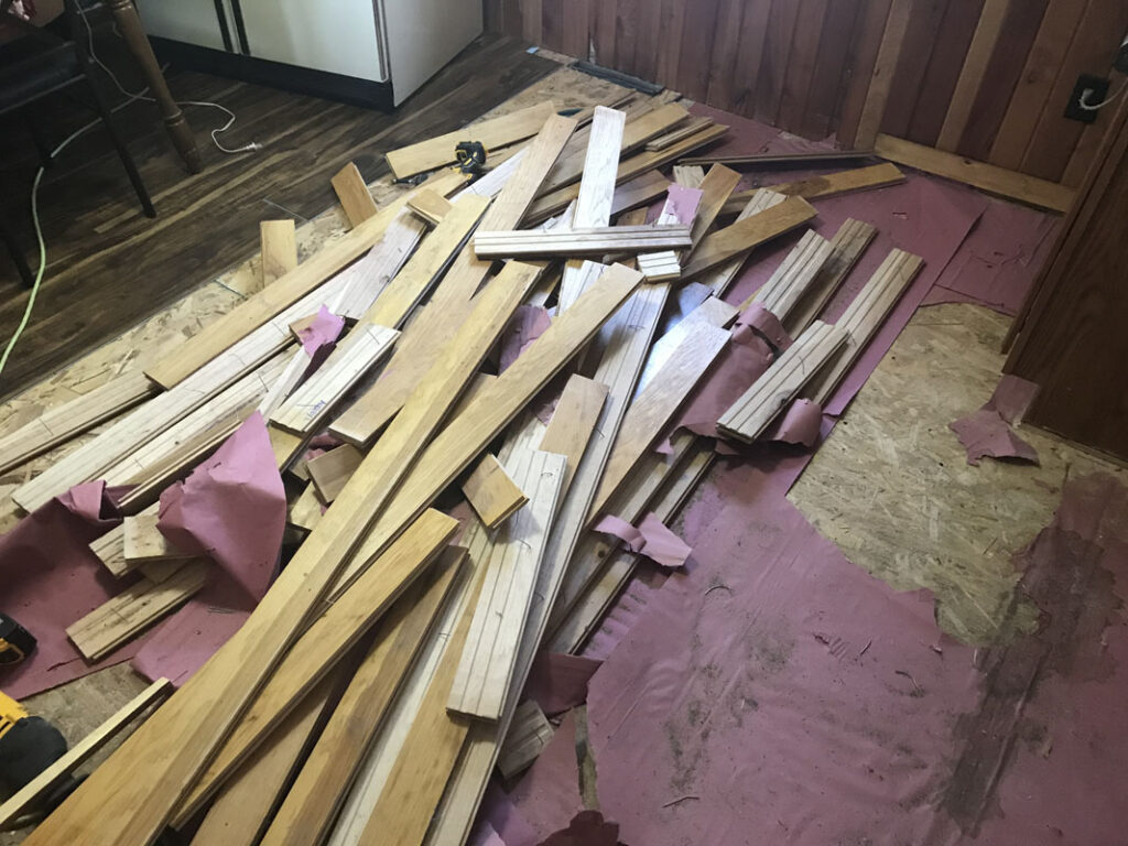 hardwood floor removal discarded material